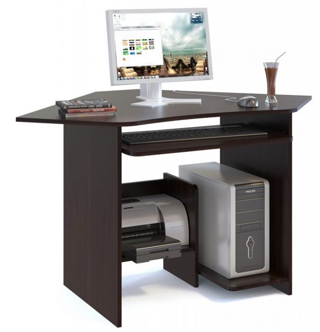 Kotna računalniška miza z nišo za sistemsko enoto