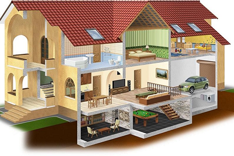 Ideias para layouts de casas de tijolos - Casa com porão