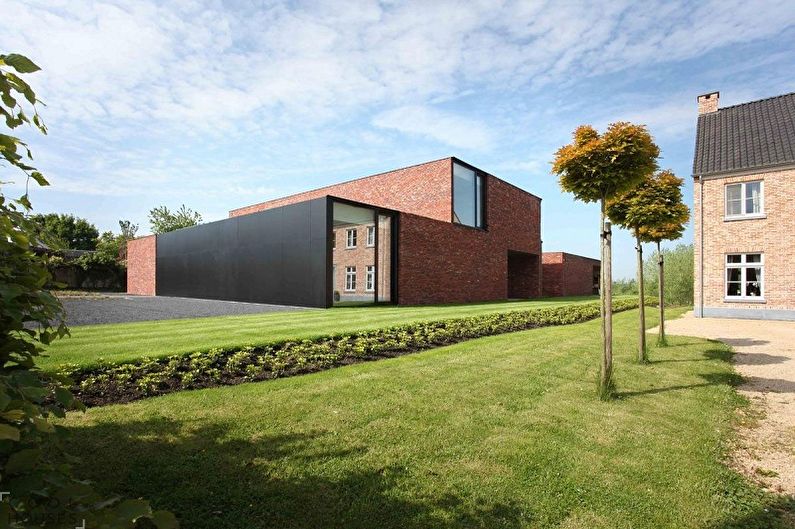 Ideias para layouts de casas de tijolos - minimalismo moderno em uma casa de tijolos