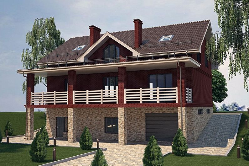 Ideias para layouts de casas de tijolos - Casa de tijolos com garagem