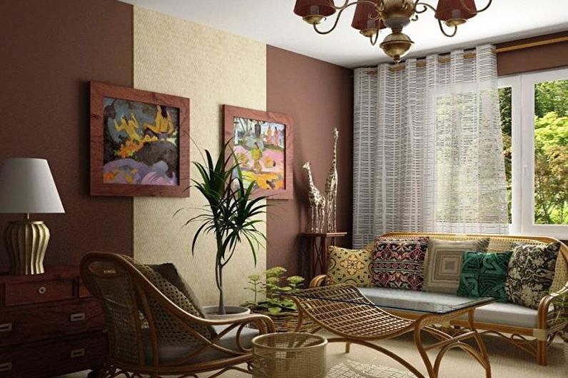 Kombinácia tapety v obývacej izbe - fotografia