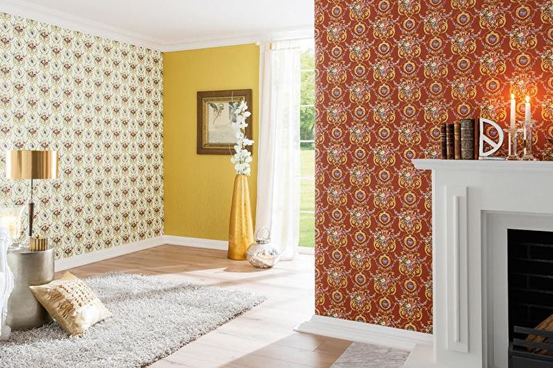 Kombinácia tapiet v obývacej izbe - textúra