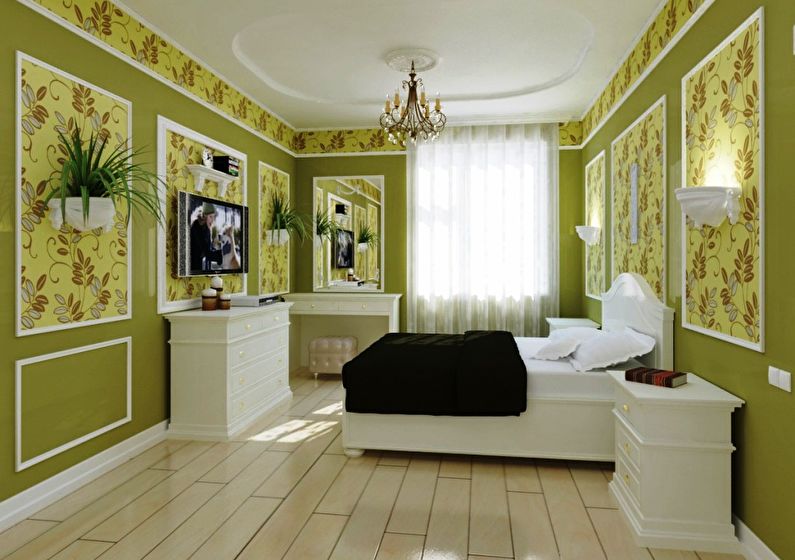 Kombinácia tapiet v spálni - Nástenné panely a výklenky