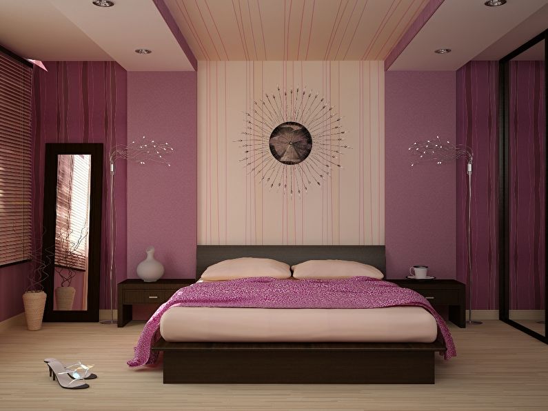 Combinación vertical de papel tapiz en el dormitorio.