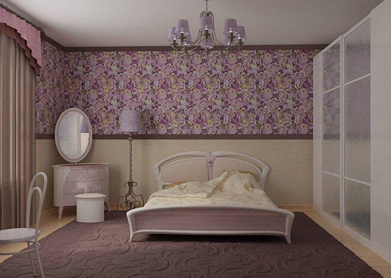 Combinación horizontal de papel tapiz en el dormitorio.