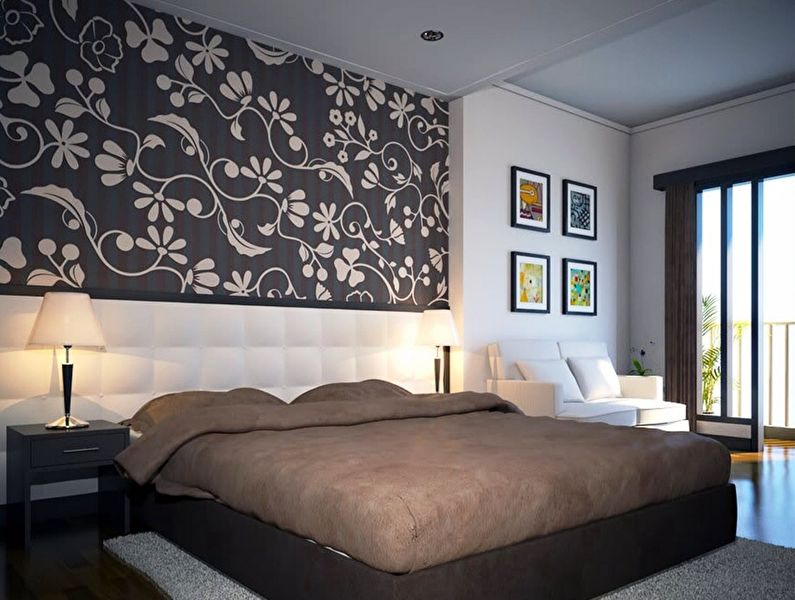 Combinación horizontal de papel tapiz en el dormitorio.