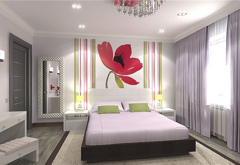 La combinación de papel pintado en el dormitorio - Papel pintado y fotomurales