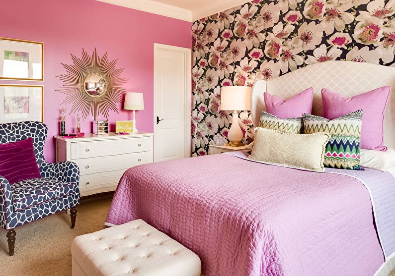 La combinación de papel pintado en el dormitorio - Papel pintado y fotomurales