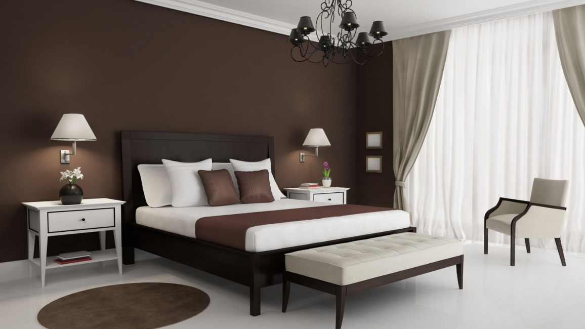 Sypialnia w kolorze białym i brązowym