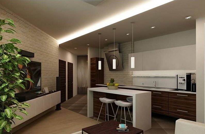 Interiérový dizajn hnedej kuchyne - foto