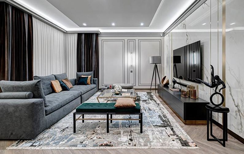 Stue i moderne stil med designert teppe URBAN