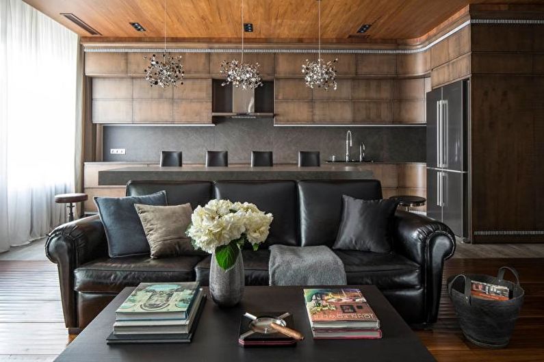 Krásne fotografie z kuchyne - Obývacia izba s drevenou textúrou