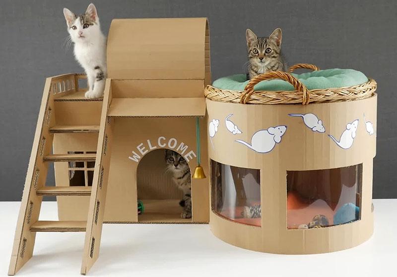 DIY kartonový dům pro kočku