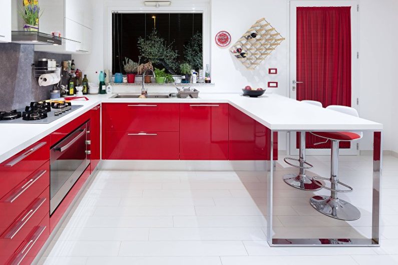 Design de cozinha vermelha - móveis