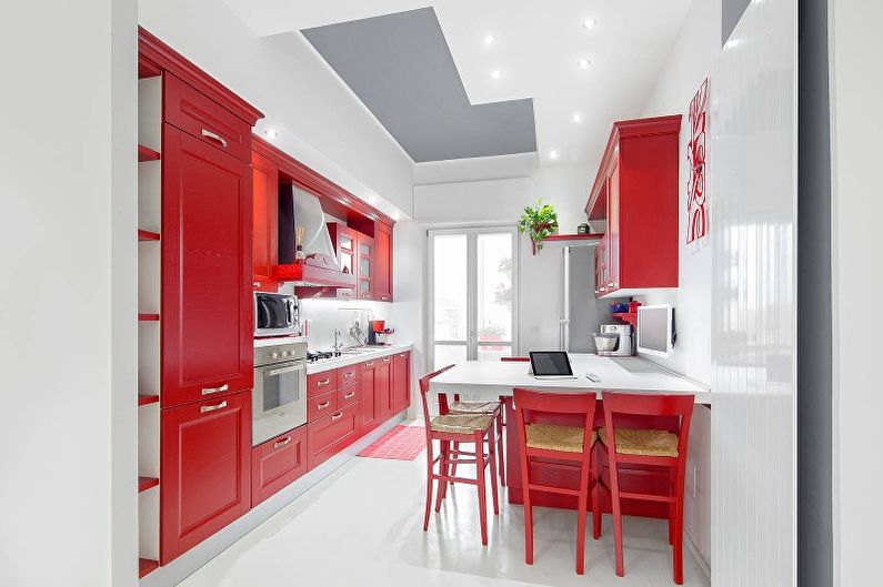 Rødt kjøkkendesign - innredning og belysning