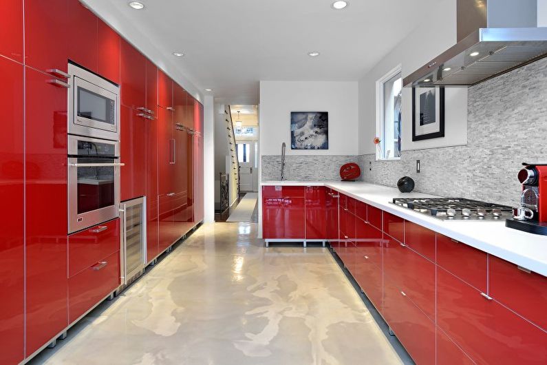 Cozinha vermelha em estilo moderno - design de interiores