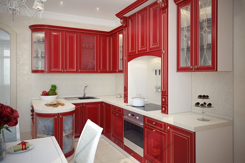 Notranjost kuhinje v rdeči barvi - fotografija