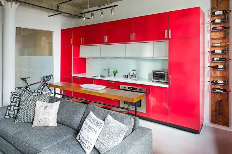 Cozinha vermelha estilo loft - design de interiores