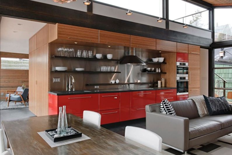 Czerwona kuchnia w stylu loftu - Projektowanie wnętrz