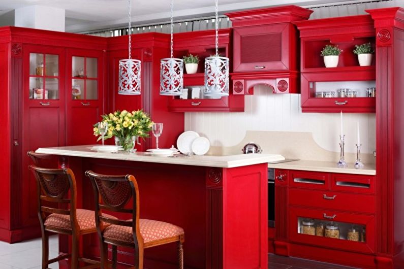 Czerwona kuchnia w stylu orientalnym - Projektowanie wnętrz