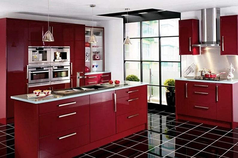 Röd och svart köksdesign - golvfinish