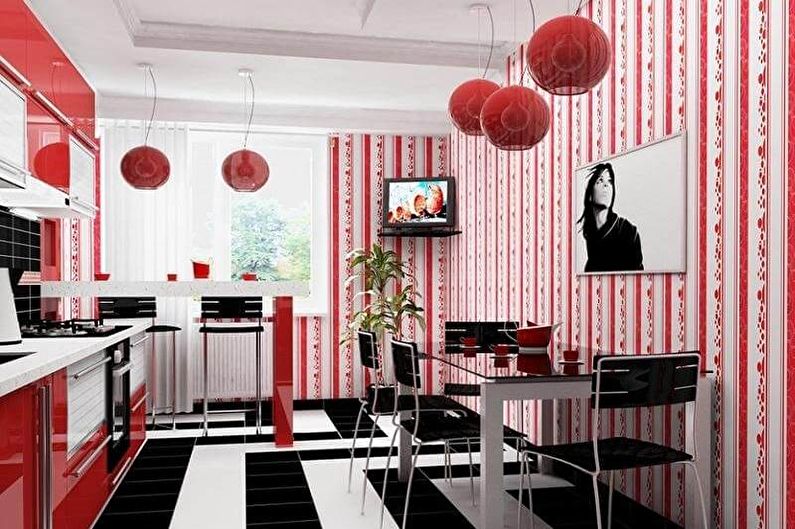 Czerwono-czarny projekt kuchni - dekoracje ścienne