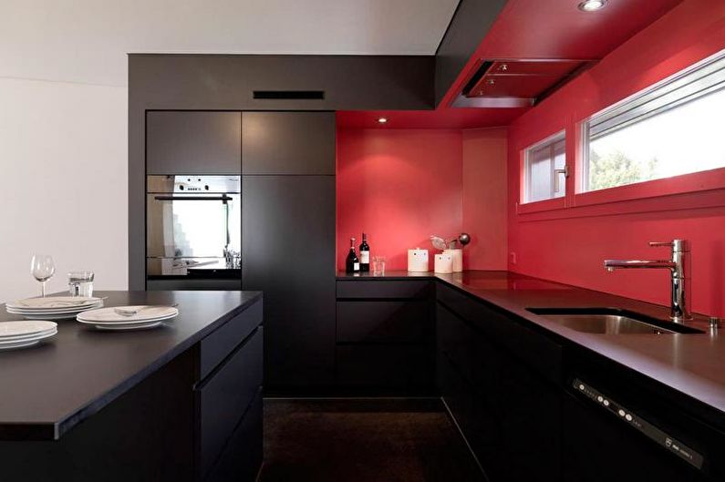 Czerwono-czarna minimalistyczna kuchnia - Projektowanie wnętrz