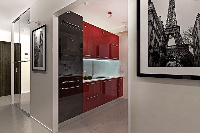 Lite rødt og svart kjøkken - interiørdesign