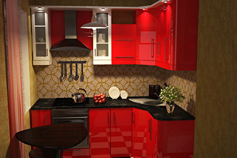 Lite rødt og svart kjøkken - interiørdesign