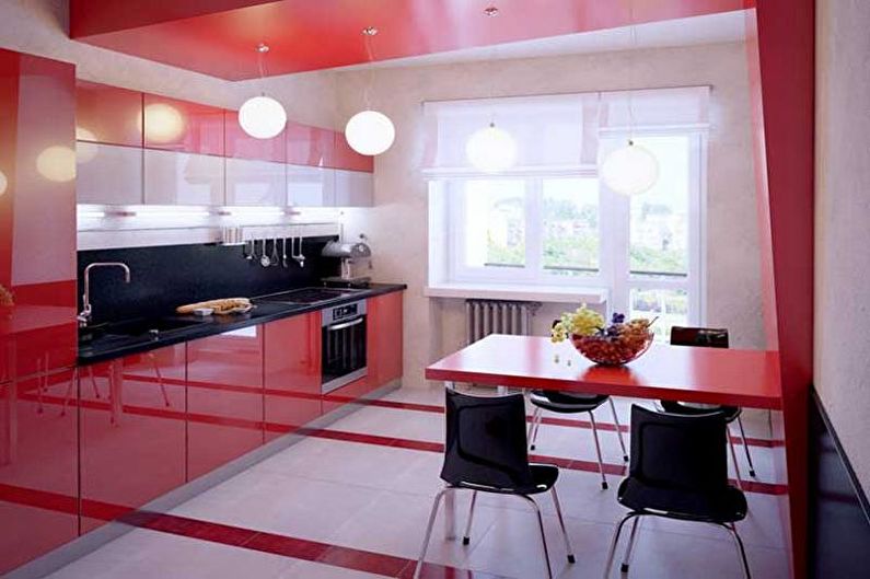 Rødt og svart kjøkken - Interiørdesignfoto