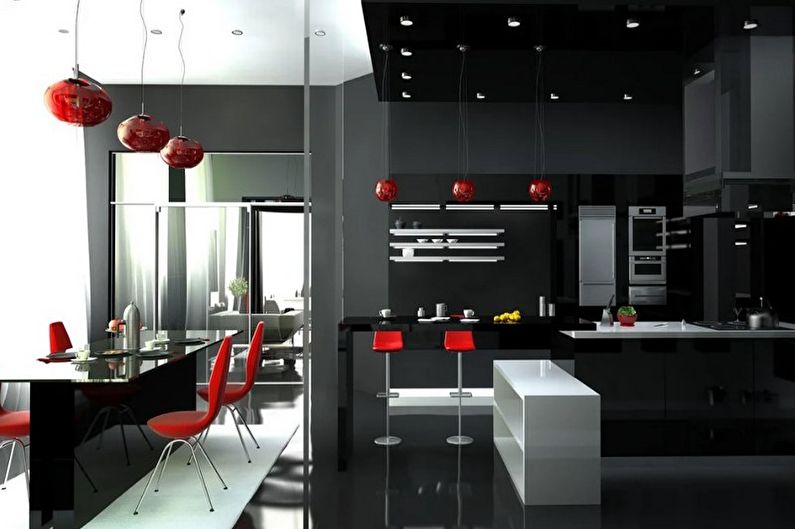 Nowoczesna czerwono-czarna kuchnia - Projektowanie wnętrz