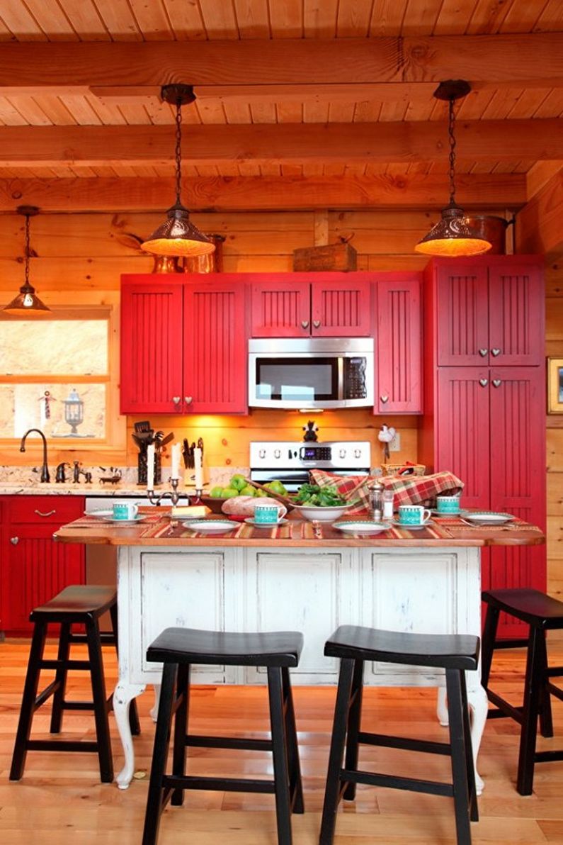 Rött och svart kök - Inredningsfoto