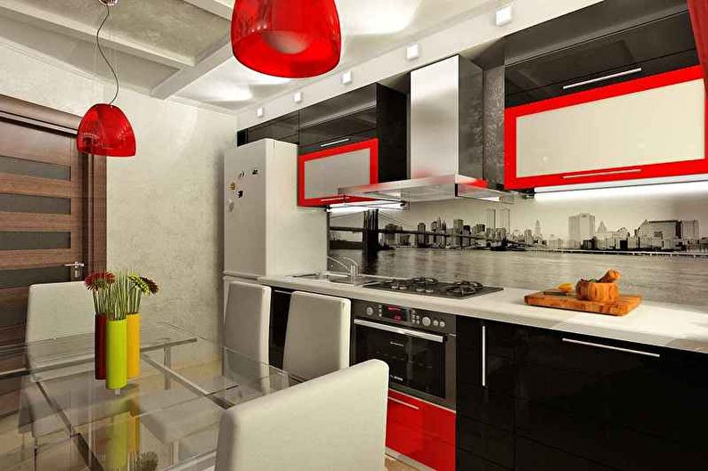 Czerwono-czarna kuchnia w stylu secesyjnym - projektowanie wnętrz