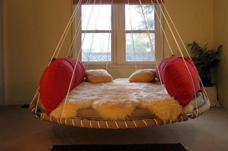Tipos de camas redondas no quarto - cama suspensa