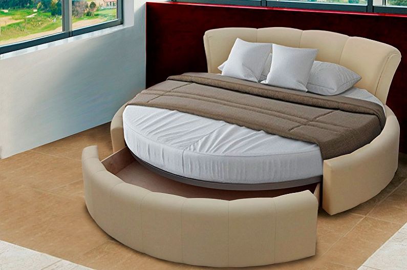 Tipuri de paturi rotunde în dormitor - Pat rotund cu diverse funcții