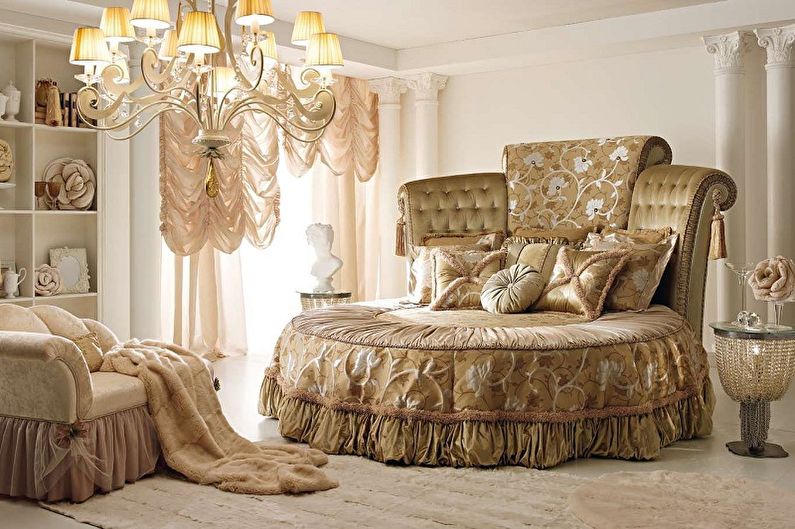 Okrogla postelja v spalnici v različnih stilih - orientalski slog