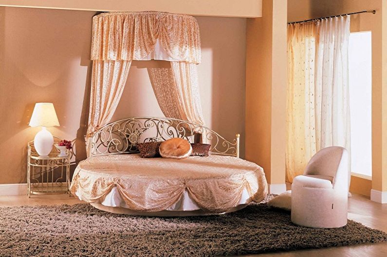 Rund säng i sovrummet i olika stilar - Provence