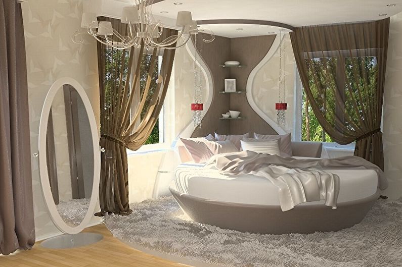 Rund seng på soverommet - Ideer for plassering