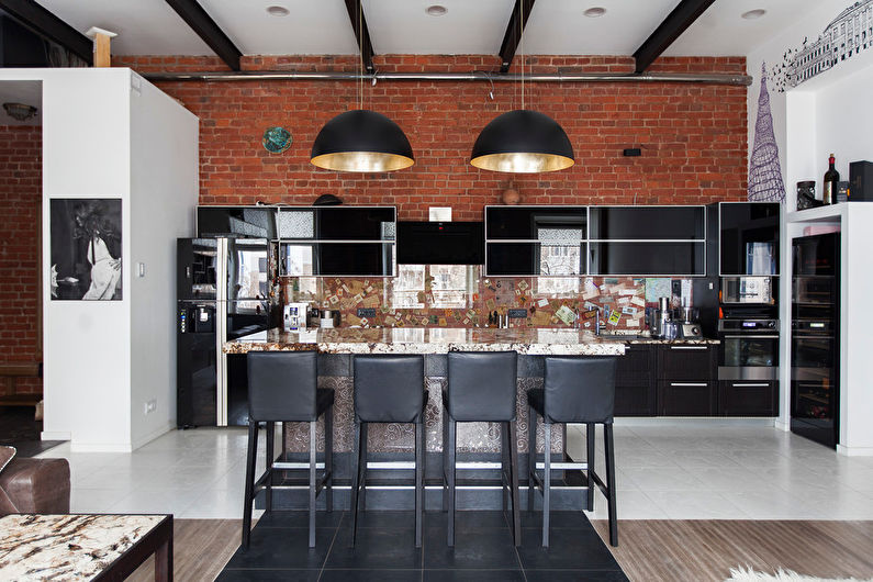 Loft Style Kitchen with Island - Interior Design