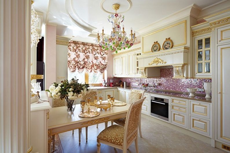 Ružová rokoková kuchyňa - interiérový dizajn