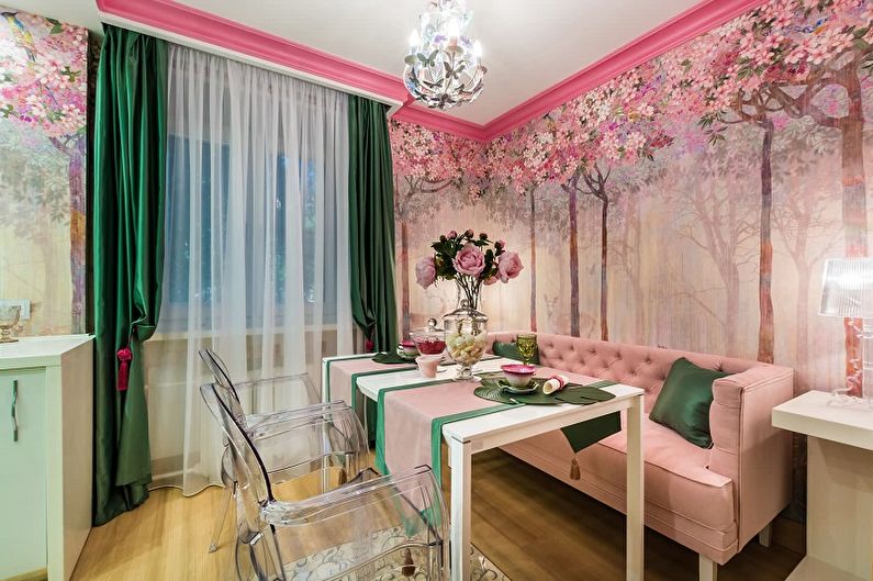 Design de cozinha rosa - decorações de parede