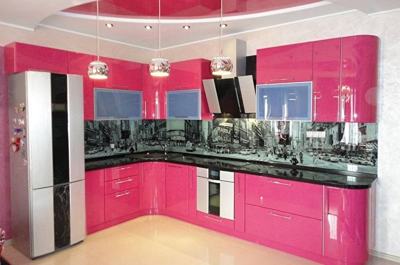 Design de cozinha rosa - acabamento de teto