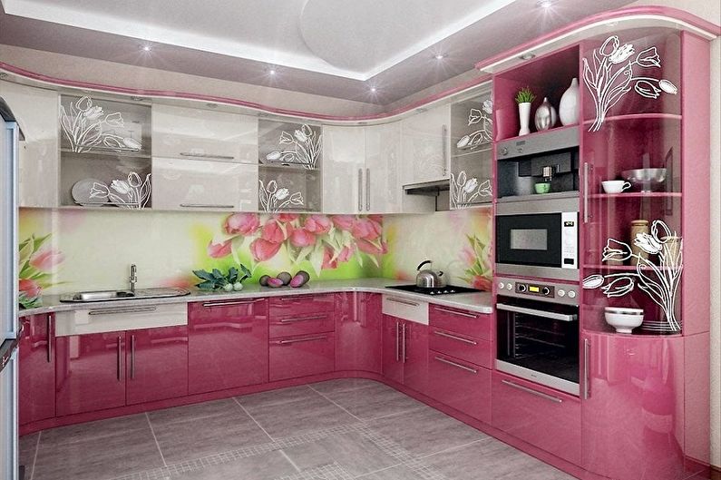 Design de cozinha rosa - móveis