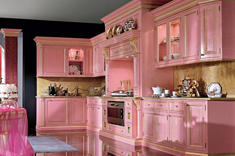 Ružová kuchyňa v štýle Provence - interiérový dizajn