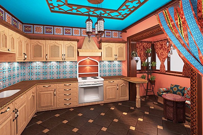 Cozinha rosa de estilo étnico - design de interiores