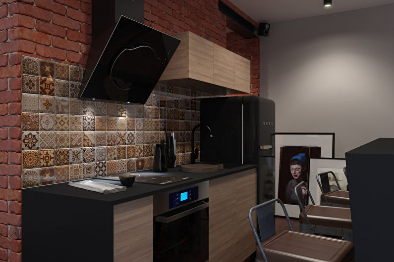 Design av et lite kjøkken (Khrusjtsjov) i loftstil - foto