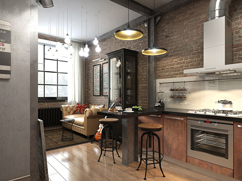 Loft-stil kjøkken-stue design-foto