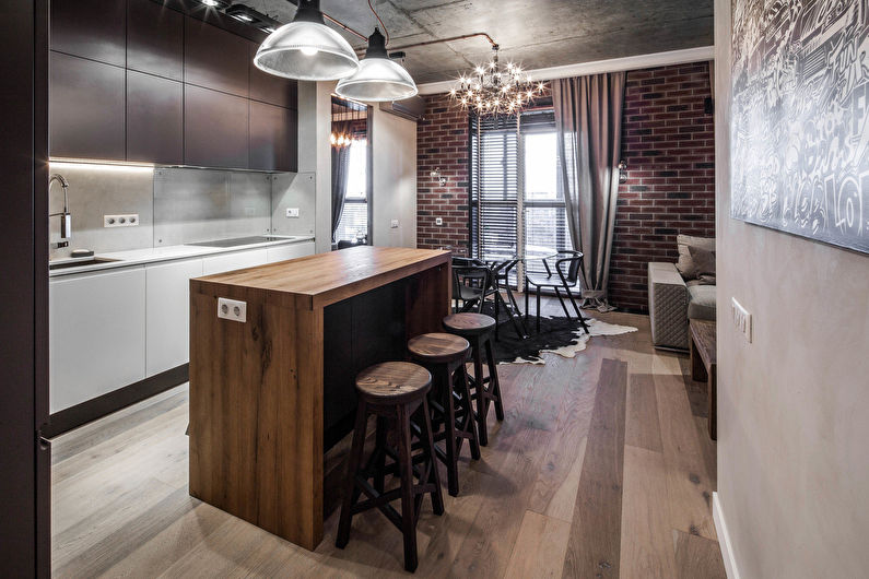 Loft-stil kök-vardagsrum design-foto