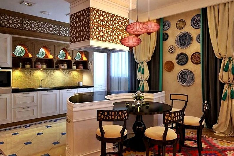Beige kjøkken i orientalsk stil - interiørdesign
