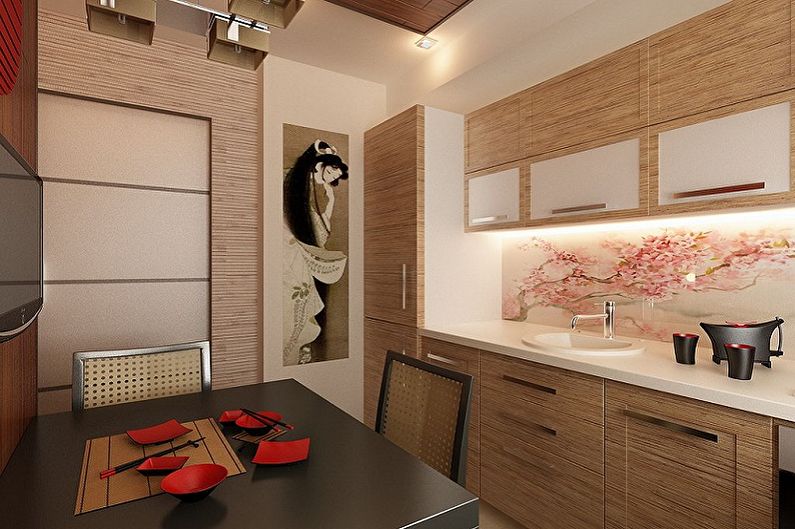 Beige kjøkken i orientalsk stil - interiørdesign